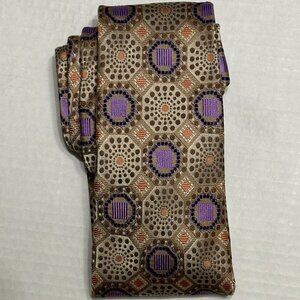Steve Harvey collection 100% Silk Handmade Tie tan beige orange purple mens